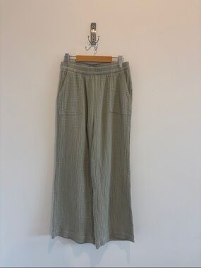 Natural Reflections Sage Green Elastic-Waist Gauze Pants 100% Cotton